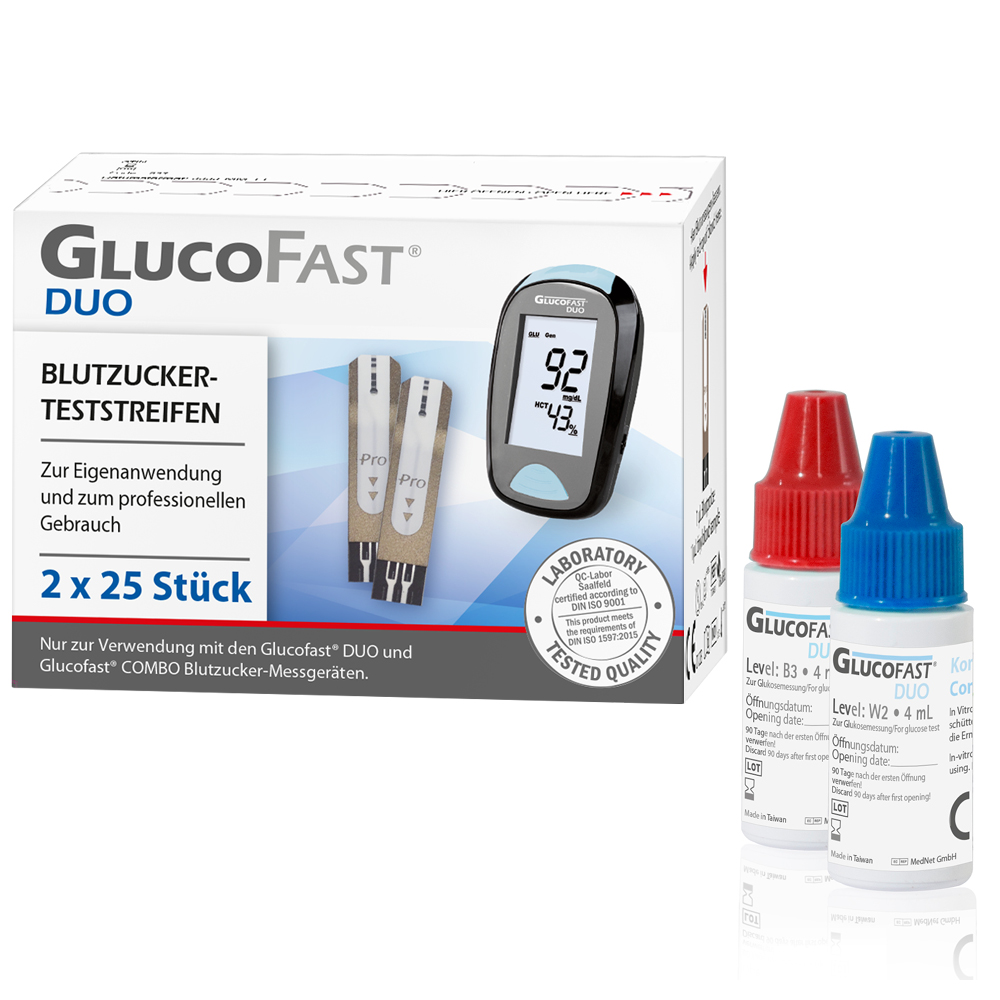 Glucofast DUO Bz Ts 2*25 Stk + Blutzucker Kontrolle 2 Level