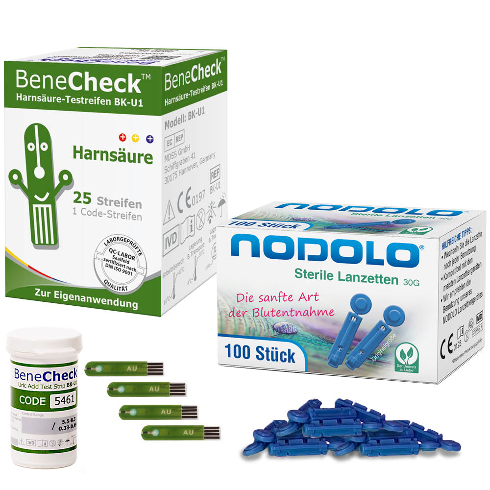 BeneCheck Teststreifen 25 Stück + Nodolo Lanzetten 100 Stück