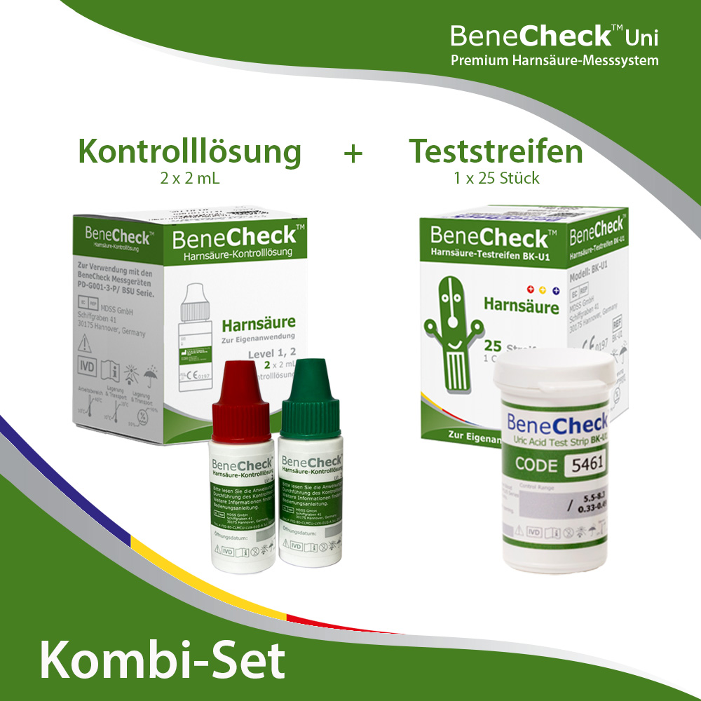 BeneCheck Harnsäure-Kontrolle, 2x2ml + Ts 1*25 Stk.
