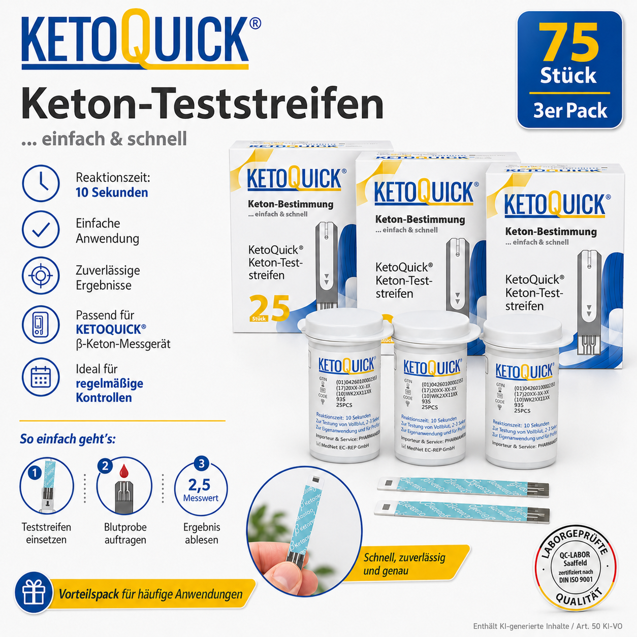 KetoQuick Keton-Teststreifen, 75 Stück