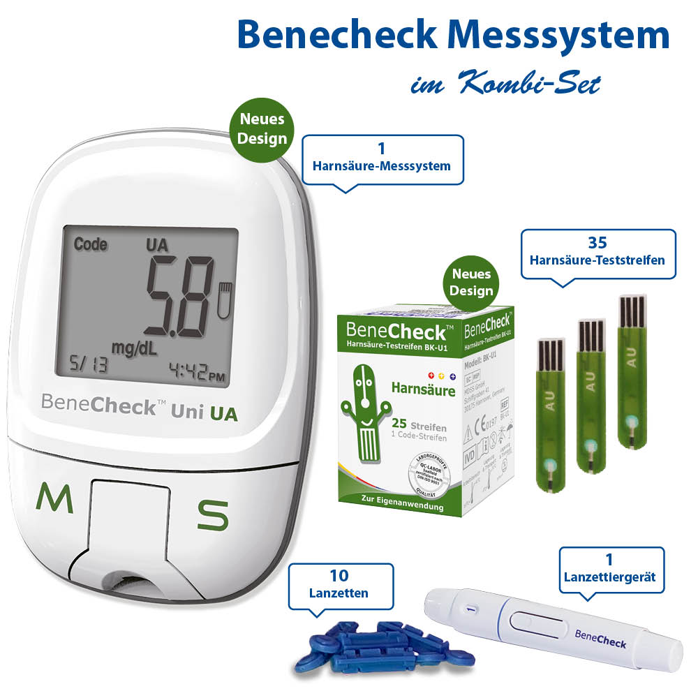 BeneCheck Harnsäure Messgerät + Teststreifen 25 Stück
