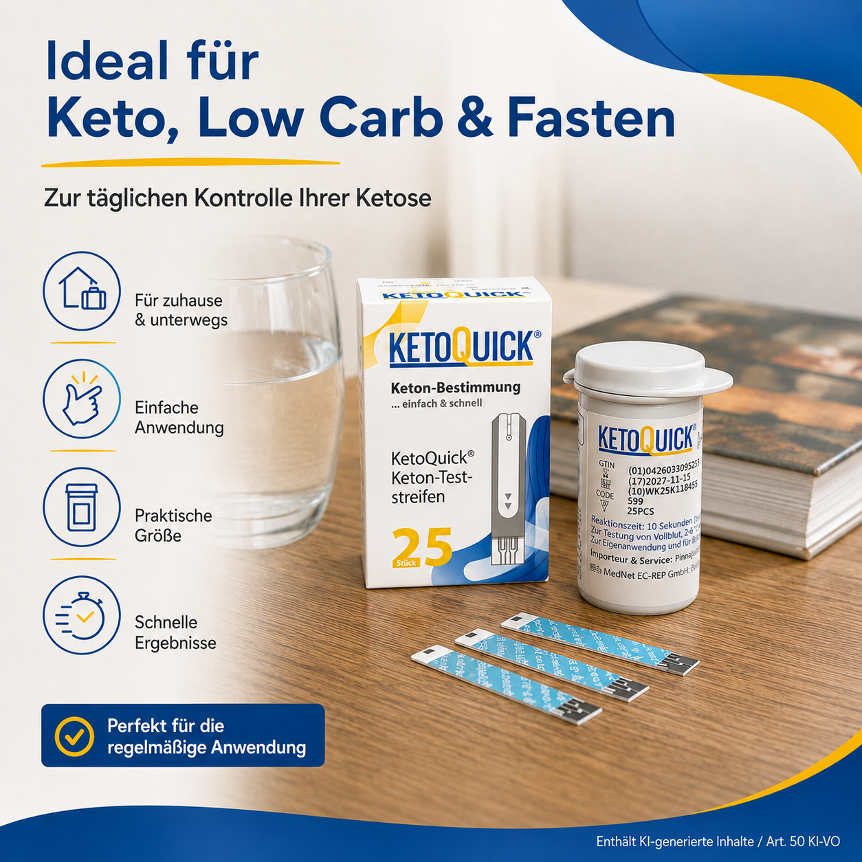 KetoQuick Keton-Teststreifen, 50 Stück + 100 Lanzetten