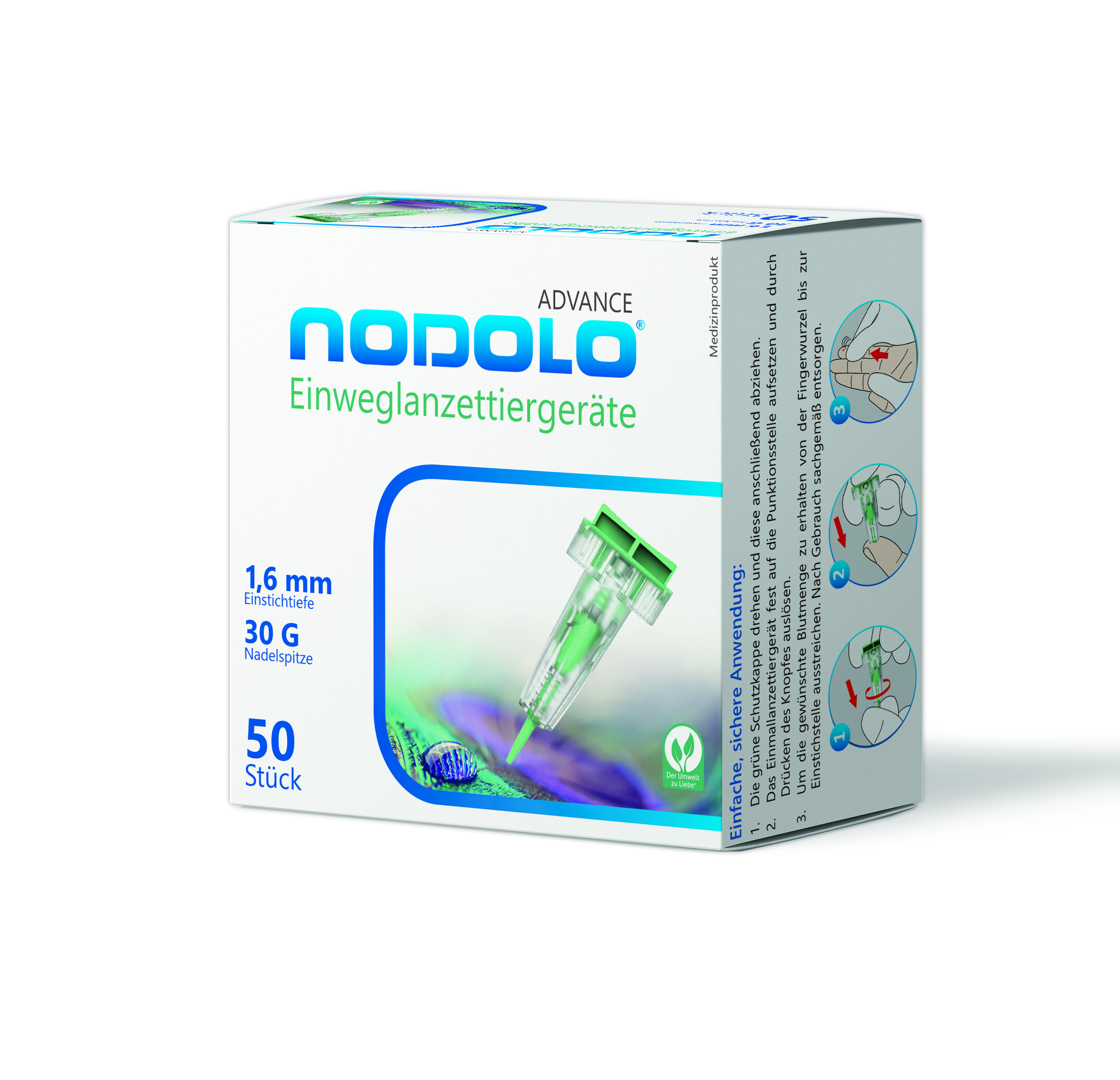 NODOLO Einweg-Lanzettiergeräte, 1,6mm/30G, 50 Stk.