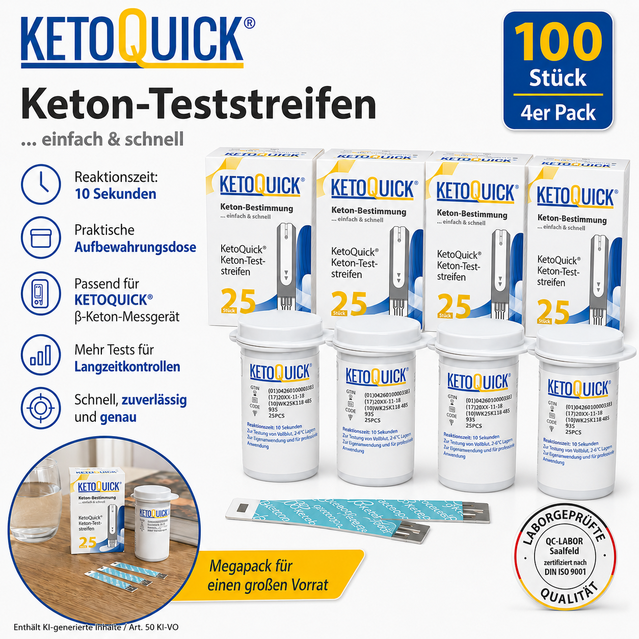 KetoQuick Keton-Teststreifen, 100 Stück