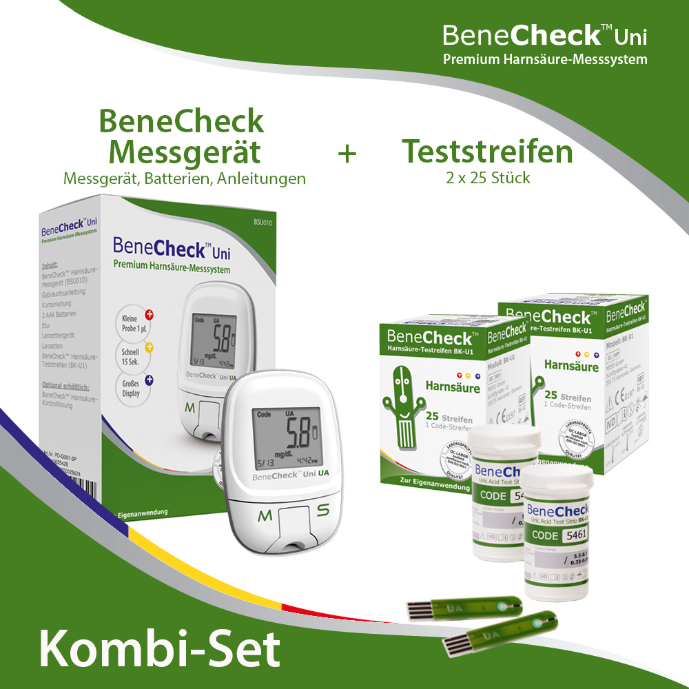 BeneCheck Harnsäure Messgerät + Teststeifen 50 Stück