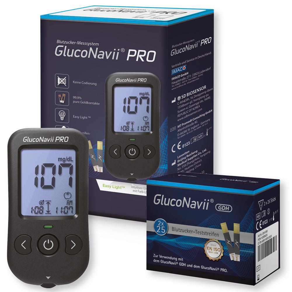 GlucoNavii® PRO Blutzucker-Messsystem mg/ + 60 Teststreifen