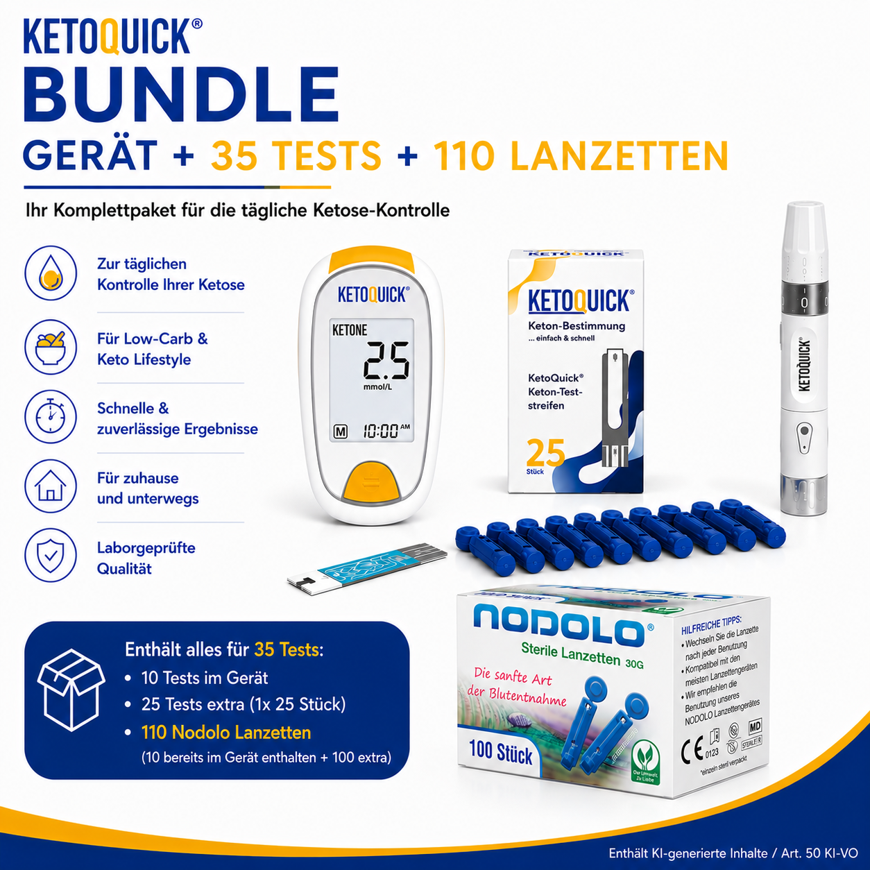 KetoQuick Kombiset mit 35 Teststreifen +110 Lanzetten