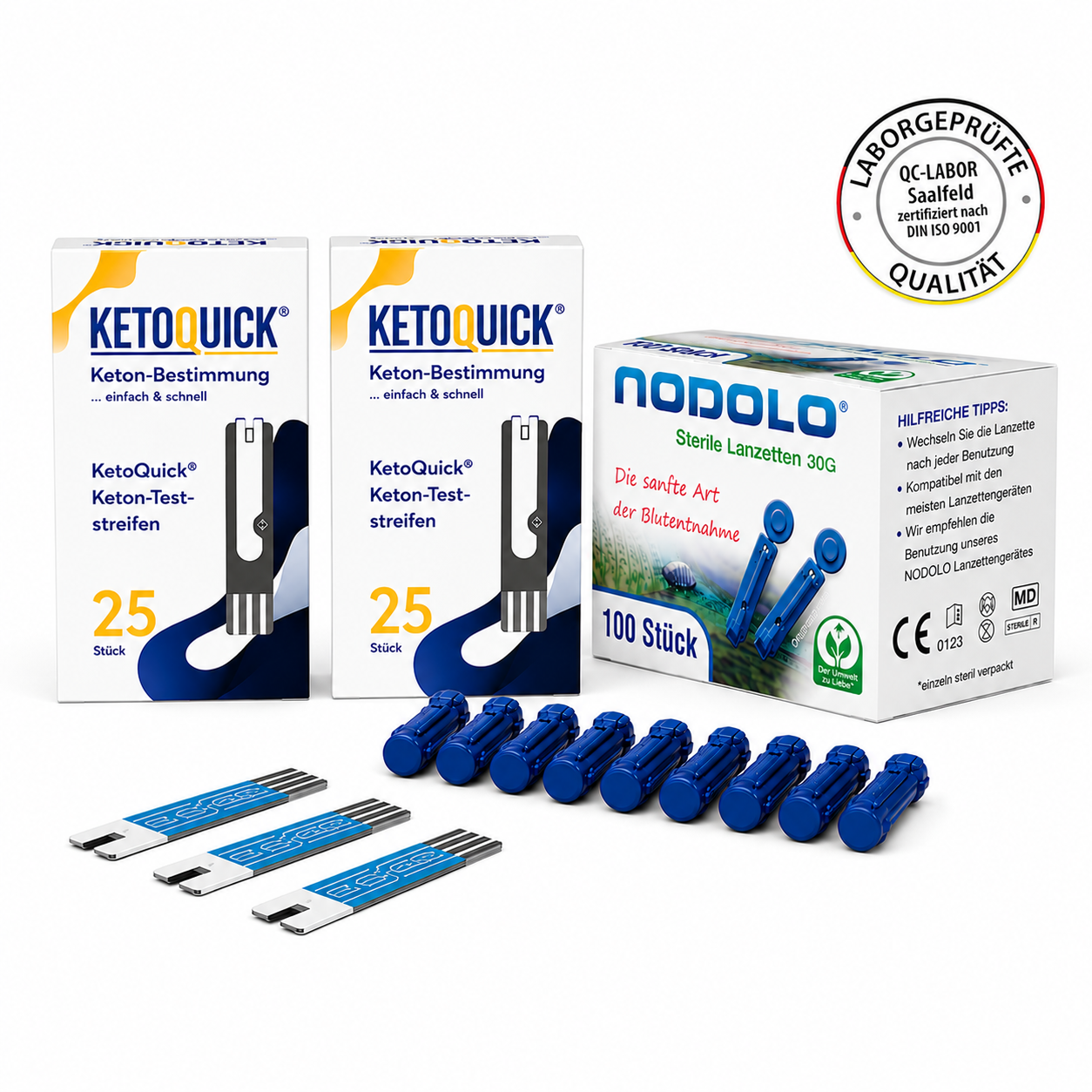 KetoQuick Keton-Teststreifen, 50 Stück + 100 Lanzetten