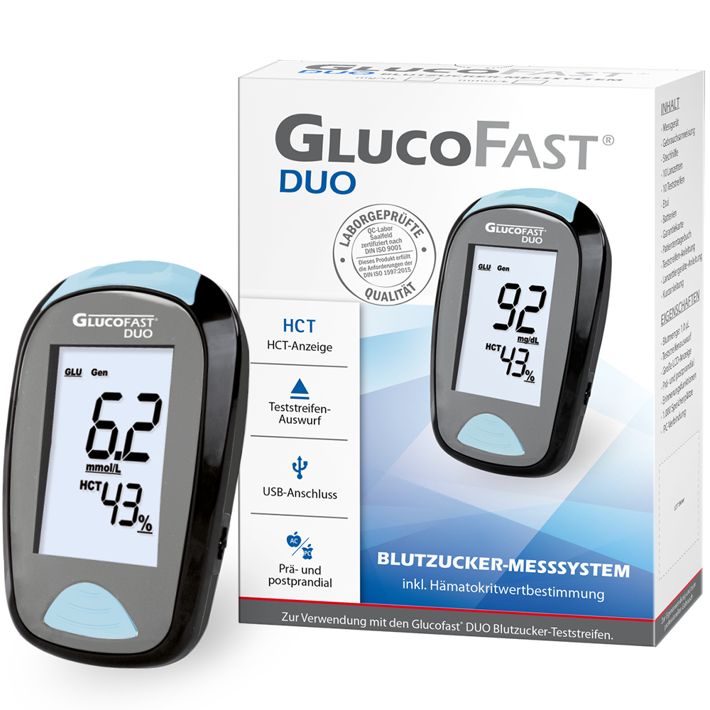 Glucofast DUO Blutzucker Messgerät, mg/dl